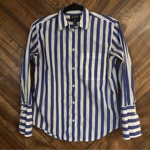 J.Crew Organic Cotton Blue White Stripe Button Down Shirt